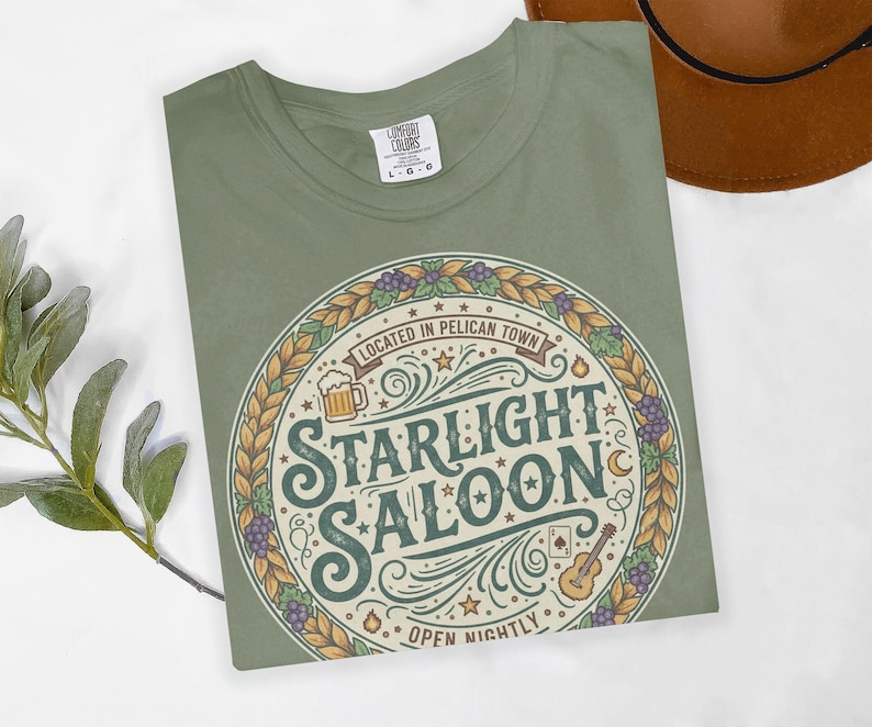 Starlight Saloon T Shirt, Pelican Town Shirt, Vintage Inspired Tee, Retro Saloon Graphic Tee, Open Nightly Shirt, Unisex Graphic Top