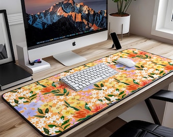 Helle Blumen Schreibtischmatte XL Maus Unterlage Niedliche Ästhetische Büro Dekor Bunte Cottagecore Schreibtischunterlage für Gemütliche Gaming Einrichtung oder Arbeitsstation