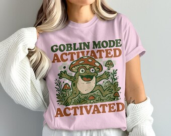 Camiseta con modo duende activado, camiseta acogedora de rana, estética de rana hongo, regalo para la generación Z, camiseta acogedora de gamer, idea de regalo para gamer