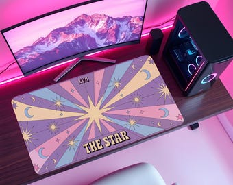 The Star Tarot Schreibtischmatte Großes Mauspad in Pastell Lila Celestial Design für niedliches Witchy Gaming Set-up und ästhetische Bürodekoration