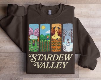 Sudadera con capucha de Stardew Valley, camiseta con diseño de píxeles de las estaciones, regalo acogedor para videojuegos, ropa de simulación agrícola, artículos de Pelican Town, idea de regalo para gamers, regalo para
