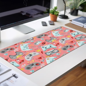Gaming Controller Desk Mat Large Mouse Pad with Non-Slip Base Retro Gamer Desk Accessory for Gamers and Office Setup
