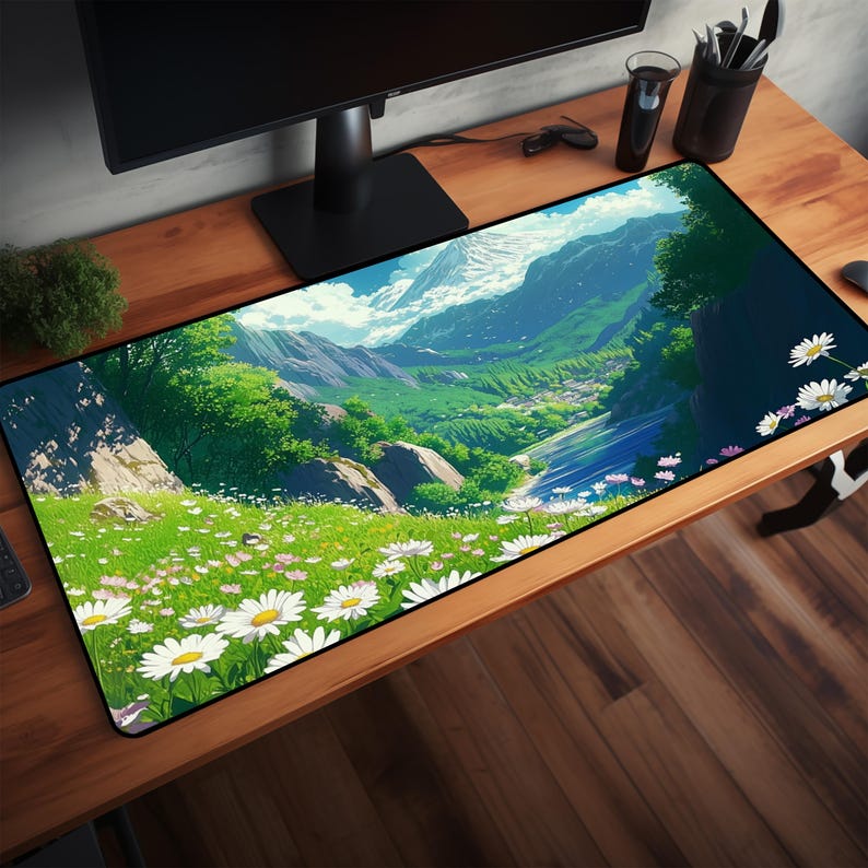 a computer desk with a computer on it