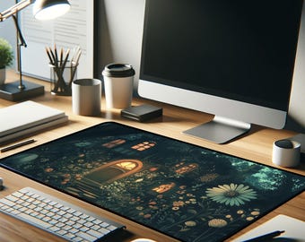 Cute Green Anime Desk Mat for Aesthetic Gaming Work Perfect Cottagecore Ghibli Vibe for Your Setup