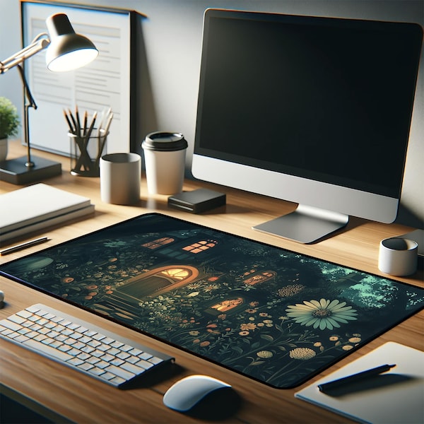 Tappetino da scrivania verde carino per anime per un lavoro di gioco estetico, perfetto stile Cottagecore Ghibli per la tua configurazione