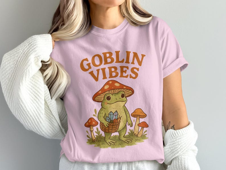 Goblin Vibes Shirt, Cute Frog T-Shirt, Funny Graphic Tee, Whimsical Toad Top, Casual Trendy Clothing, Gift for Her, Women’s Fashion