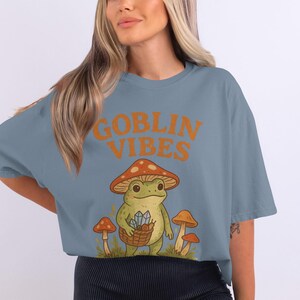Goblin Vibes Shirt, Cute Frog Graphic Tee, Whimsical Mushroom T-shirt, Fun Fairycore Top, Retro Aesthetic Clothing