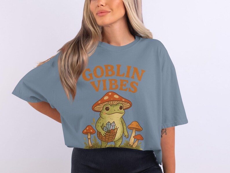 Goblin Vibes Shirt, Cute Frog Graphic Tee, Whimsical Mushroom T-shirt, Fun Fairycore Top, Retro Aesthetic Clothing