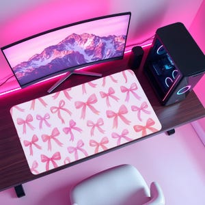 Pink Bow XXL Mouse Pad Kawaii Desk Mat for Gamer Girl Setup Aesthetic Desk Decor Cute Gift for Her Cozy Gaming or Office Workspace