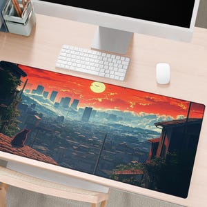 Lofi Anime Desk Mat Aesthetic | Kawaii Cottagecore | Floral Cute Gaming Lofi Ghibli Cozy Manga Office Decor Gift