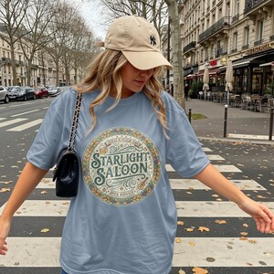 Vintage Starlight Saloon Graphic Tee, Retro Style Printed T-Shirt, Unique Distressed Design, Casual Comfortable Wear, Streetwear