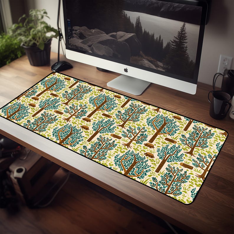 Whimsical Forest Tree Mouse Pad Large Desk Mat Nature Office Decor ...