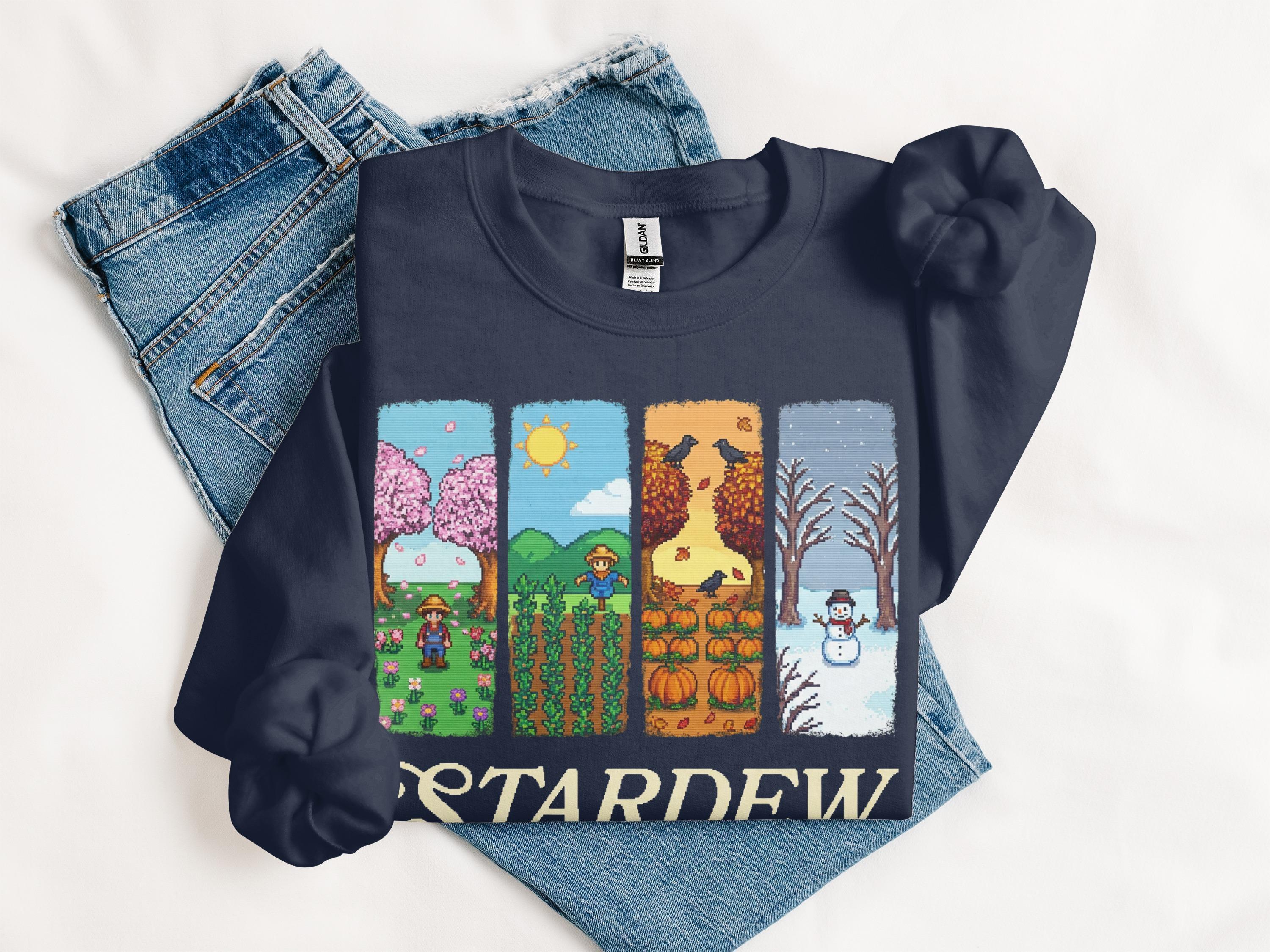 Farming Sim Merch Stardew Valley Shirt Sweatshirt, Seasons Pixel Art Tee, Cozy Gaming ...