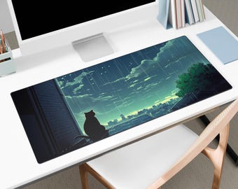 Anime Ghibli Aesthetic Cute Green Desk Mat for Trendy Workspace & Gaming Setup Perfect Office Gamer Gift