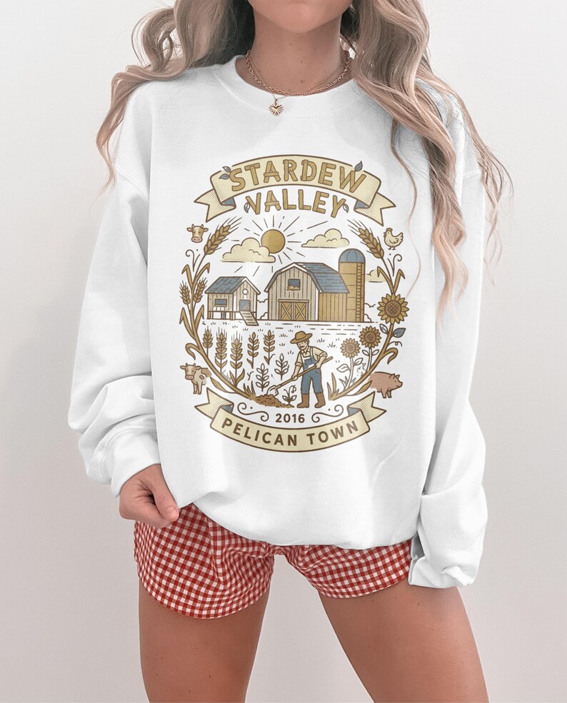 Stardew Valley Sweatshirt, Pelican Town Farm Shirt, Farmer Gaming Crewneck, Indie Game Apparel, Cozy Stardew Valley Fan Gift
Stardew Valley