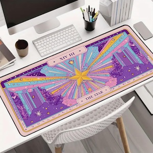 Tarot desk mat, large mouse pad, celestial desk decor, xxl gaming pad, witchy desk mat, cottagecore mat, aesthetic tarot card pad