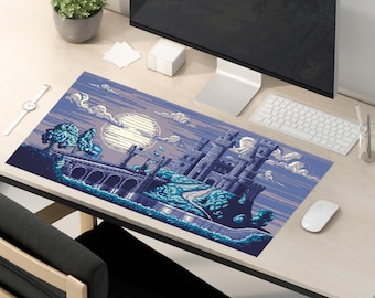 Castlecore Gaming Desk Mat Pixel Art Large Mouse Pad Aesthetic Cottagecore Workspace Decor for Gamers and Anime Lovers