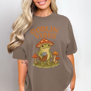 Goblin Vibes Shirt, Cute Frog Graphic Tee, Whimsical Toadstool Design, Casual Summer Outfit, Unique Fun Gift Idea