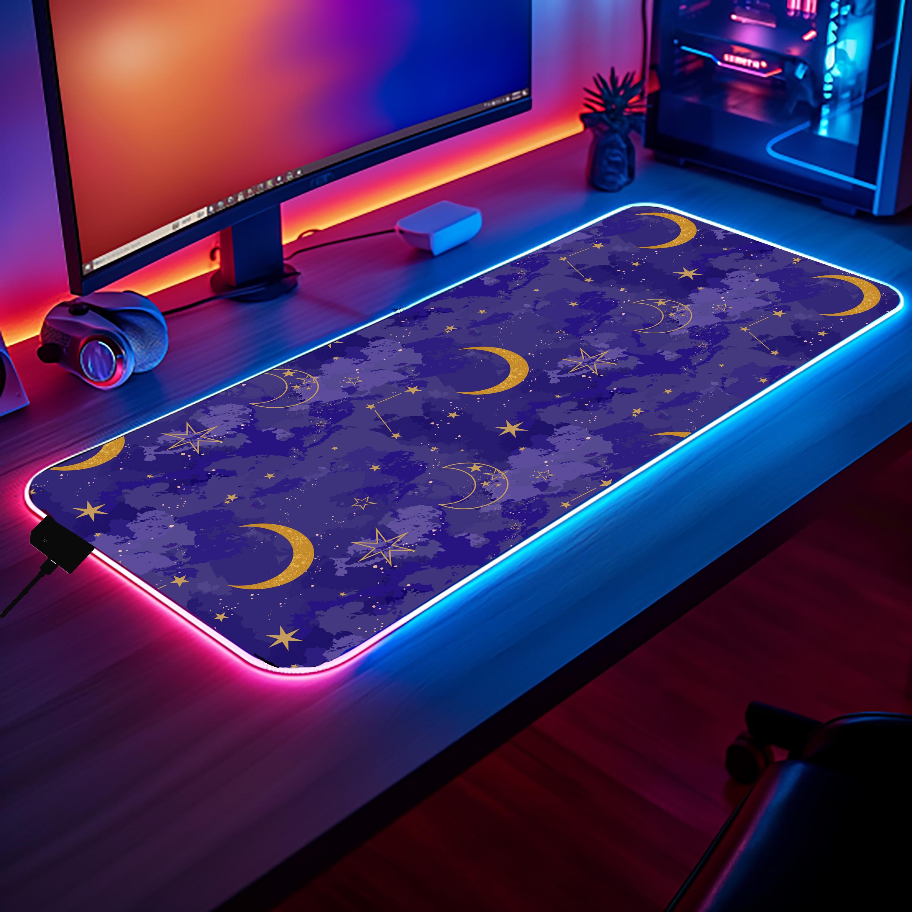 Celestial Galaxy Desk Mat Moon Stars LED Gaming Mouse Pad Zodiac Decor Cosmic Workspace Gift for Gamers and Astrology Enthusiasts