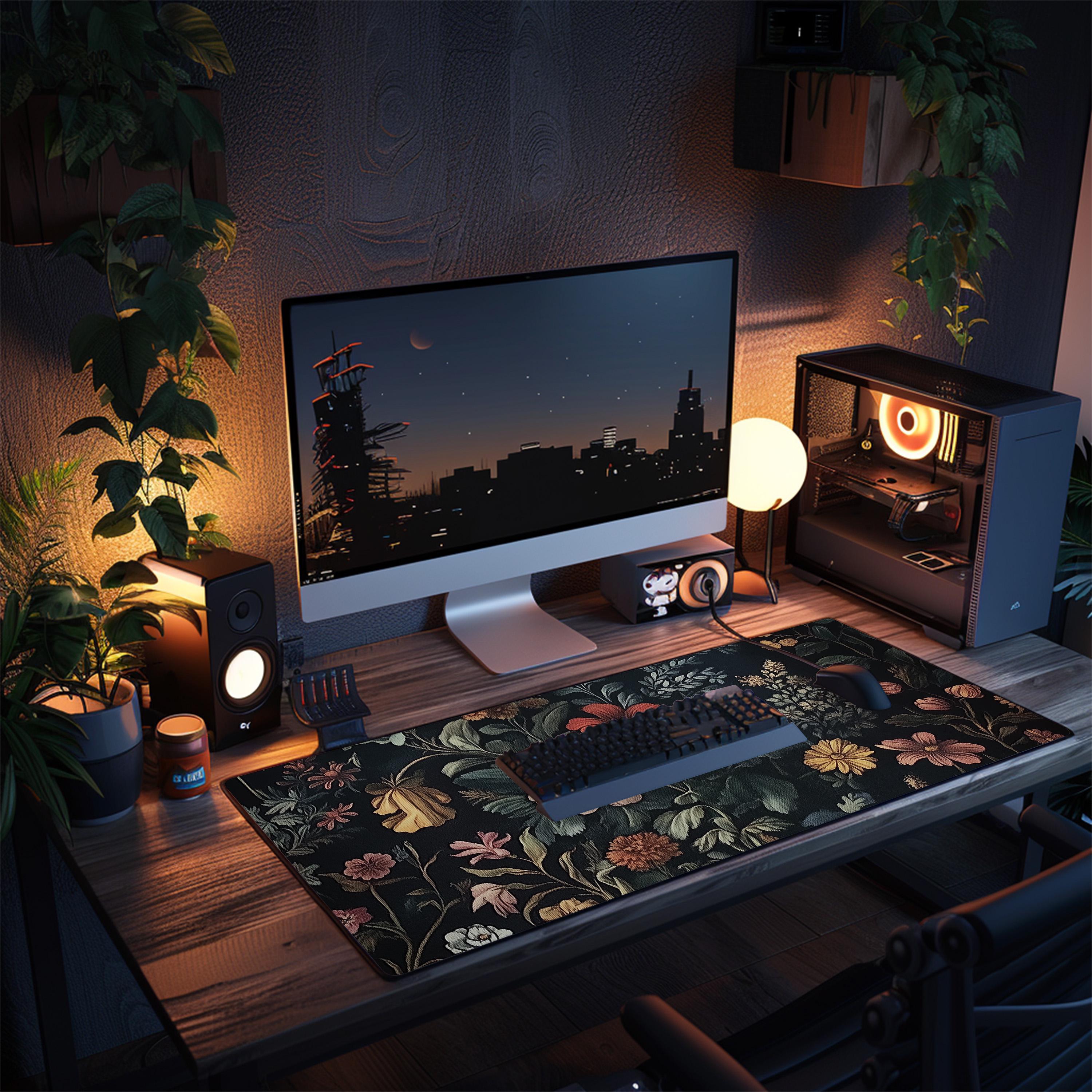 Cute Green Floral Cottagecore Desk Mat Aesthetic Lofi Gaming Office ...