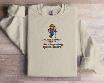 Stardew Valley Simple Farmer Sweatshirt Legendarisk Space Sword, Retro Pixel Art Mysig Gamingtopp, Gamerflicka-present, Farmcore-tröja, Rolig Spel