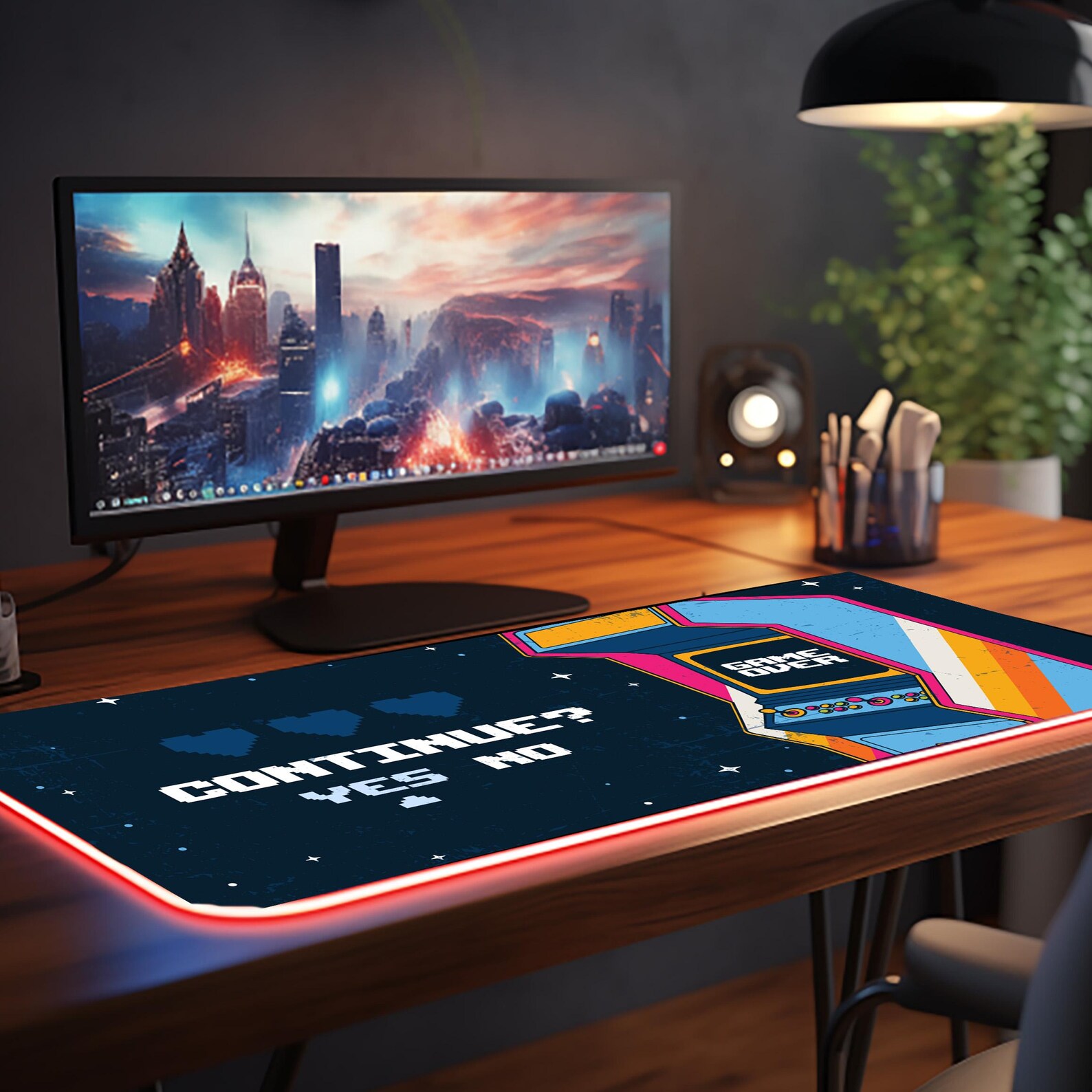Retro Arcade Game Desk Mat Nostalgic Gamer Decor LED Mouse Pad Pixel ...