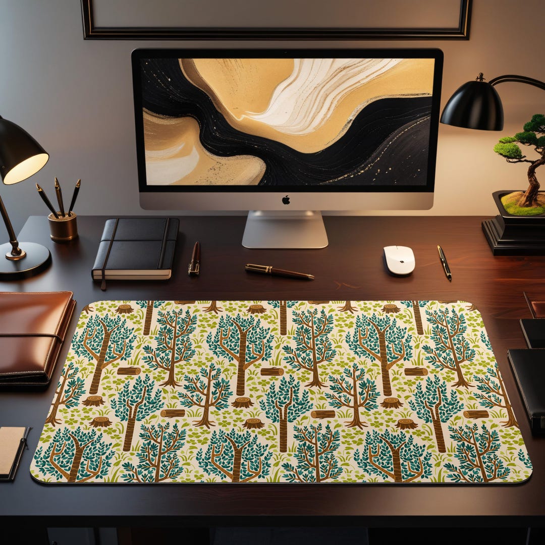 Whimsical Forest Tree Mouse Pad Large Desk Mat Nature Office Decor ...
