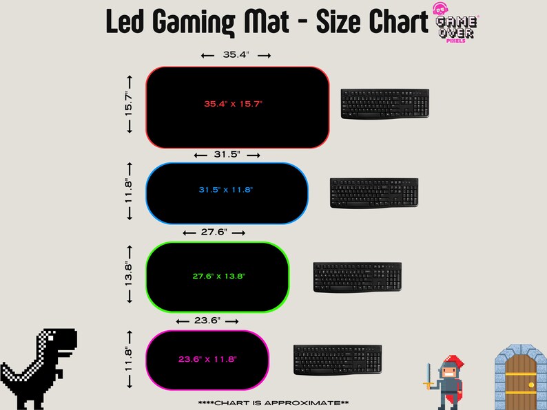 a diagram of a gaming mat size chart