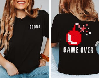 Comfort Colors Camiseta engraçada para jogadores Retro Pixel Art Game Over Arcade Nerd Presente Camiseta aconchegante para jogos para homens e mulheres Camiseta para amantes de videogame
