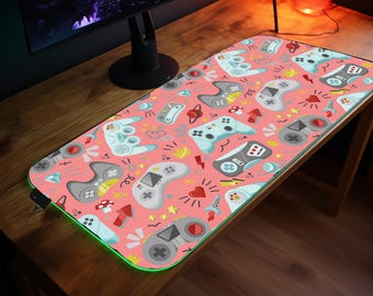 LED-gamingbureaumat met leuk controllerontwerp Grote RGB-muismat voor gamers Kleurrijk gamerbureauaccessoire met antislipbasis