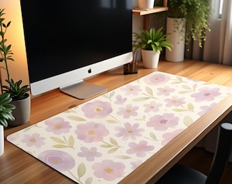 Purple Floral XXL Mouse Pad Large Desk Mat for Gamer Girl Setup Cute Kawaii Office Decor Aesthetic Gift for Her Cozy Desk Accessory