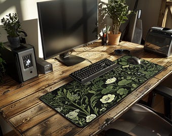 Green Cottagecore Desk Mat Cozy Floral Green desk mat for Gaming Aesthetic Workspaces Perfect Gamer Gift