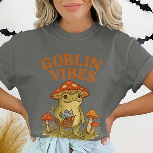 Goblin Vibes Shirt, Frog with Crystals and Mushrooms Graphic Tee, Halloween Themed Top, Cute Fall Tshirt, Witchy Frog Shirt
