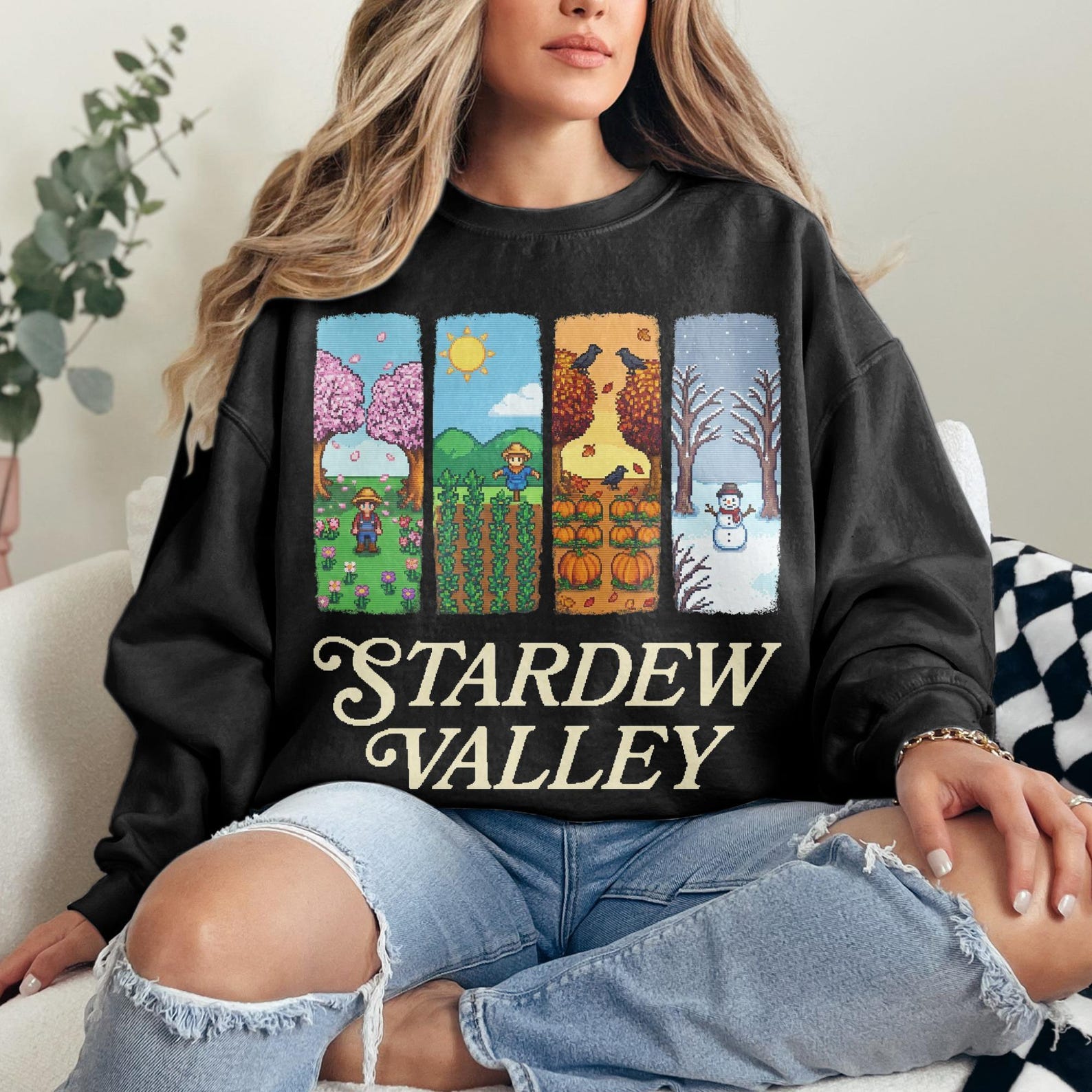 Farming Sim Merch Stardew Valley Shirt Sweatshirt, Seasons Pixel Art Tee, Cozy Gaming ...