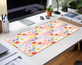 Blumen Schreibtischunterlage XL Mauspad Helle Bunte Kawaii Büro Dekor Niedliche Schreibtisch Unterlage für Gemütlichen Arbeitsplatz & Gaming Einrichtung