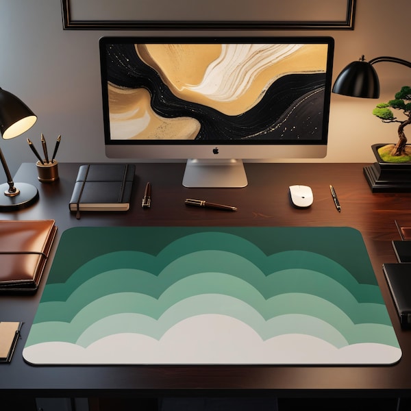 Emerald Green Cloud Desk Mat Large Mouse Pad for Aesthetic Office Setup Cozy Workspace Vibe or Minimalist Desk Decor