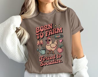 Stardew Valley T-Shirt, Born to Farm Forced to Socialize Tee, Pixel Art Gamer Shirt, Cozy Gaming Gift, Video Game Shirt, Stardew Merch