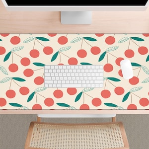Cherry Mousepad Pink Kawaii Desk Mat Cute Coquette Floral Accessory Large Aesthetic Pad for Trendy Office & Cozy Gaming Setup