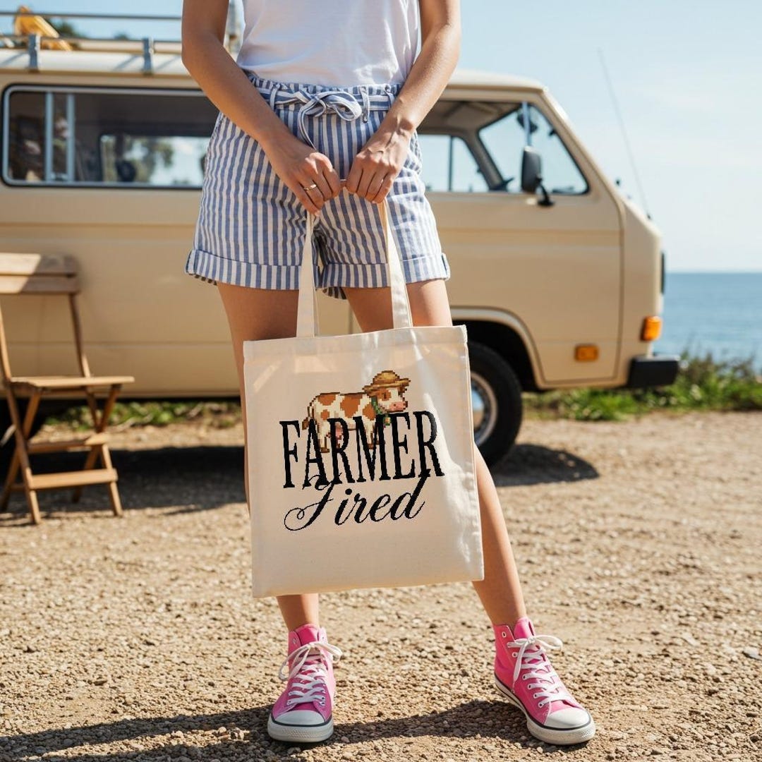 Farming Sim Merch Farmer Fired Tote Bag Stardew Valley Bag Pixel Art Cow Funny Gaming ...