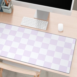 Purple Checkered Desk Mat Large Mouse Pad Minimalist Cute Gamer Mat for Office Teacher Gift Pastel Grid Pattern Aesthetic Desk Decor