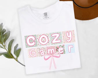 Cozy Gamer Shirt Cute Patchwork Comfort Colors Tee Gamer Girl Gift Stardew Valley Aesthetic Kawaii Gaming Soft Relaxed Fit Tshirt