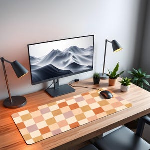 Gingham Checkered Desk Mat Pink XL Mousepad Cute Aesthetic Workspace Pad Neutral Desk Decor Cozy Office Accessories for XXL Setup