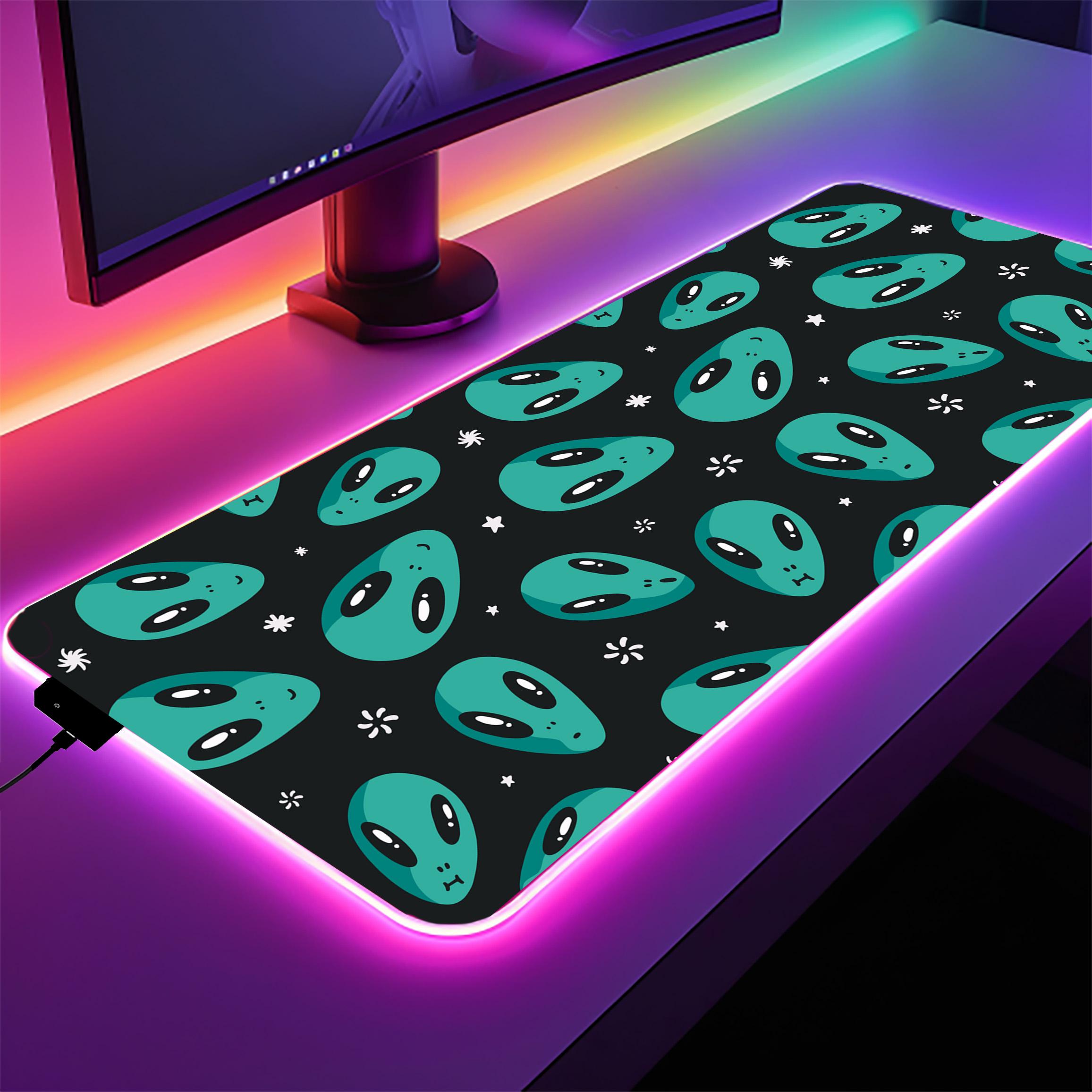 LED Alien Gaming Mouse Pad Green Alien Desk Mat RGB Light-up