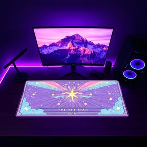 Celestial Tarot Card Desk Mat Large Mouse Pad with The Star Design Witchy Aesthetic Gaming and Office Decor for Tarot Lovers