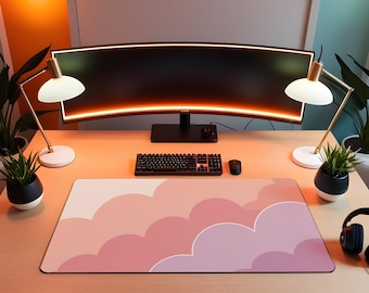 Cosy Gaming Soft Pink Cloud Arch Desk Mat Large Mouse Pad for Cute Aesthetic Office Decor Cozy Gaming Setup or Minimalist Desk Style