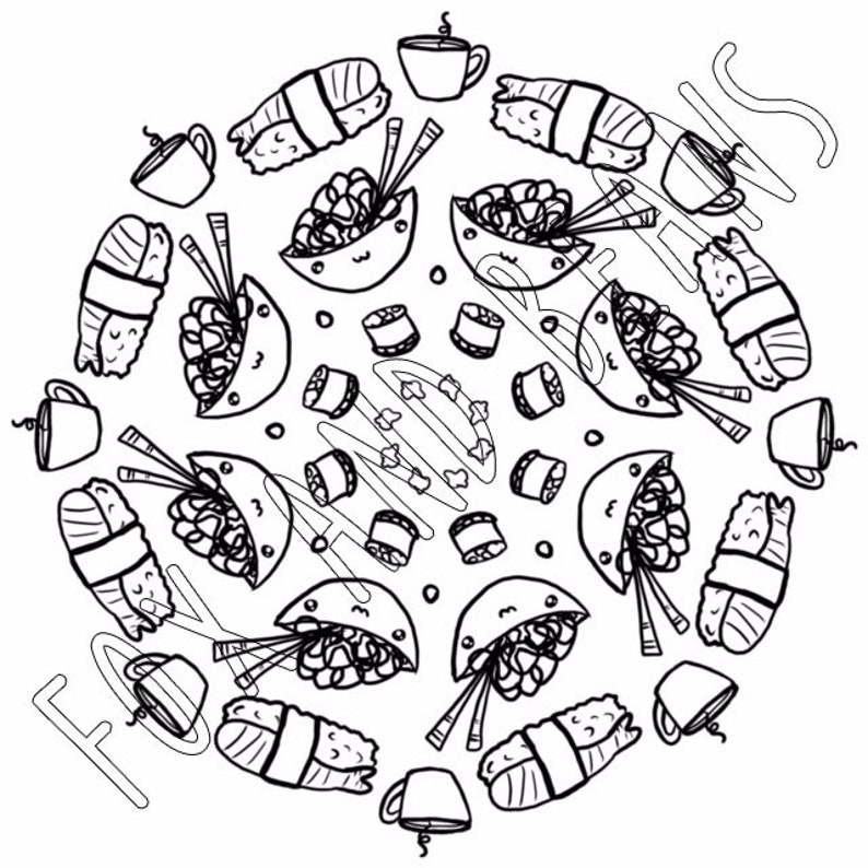 Cool Cute Kawaii Sushi Coloring Pages | bigbrowndog