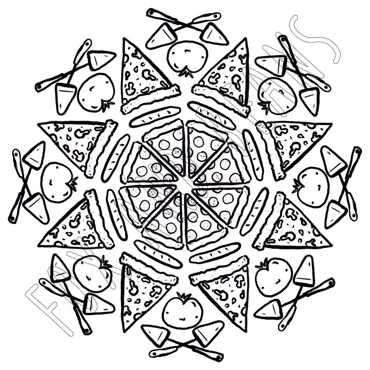 Cute Pizza Printable Coloring Page Digital File Pepperoni Cute Kawaii Adult Coloring All Ages - Etsy