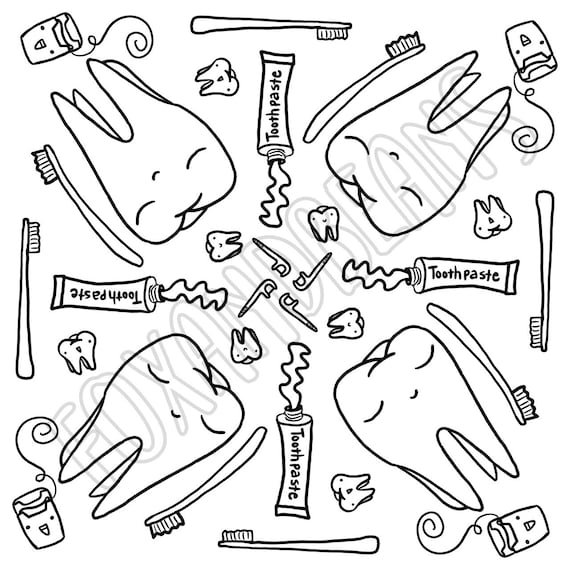 Sweet Tooth Printable Coloring Page Dentist Toothbrush | Etsy