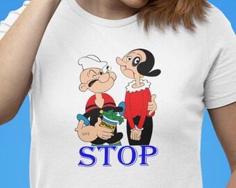 T-Shirt Maglietta Cotone, Popeye, Braccio di ferro, Stop Violenza sulle Donne, Idea regalo