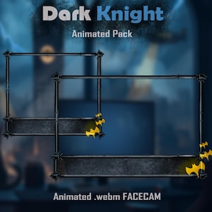 May include: Dark Knight Animated Pack graphic with a dark blue background. The design features two black frames with yellow bat symbols. The text "Dark Knight" is in white and blue, and "Animated Pack" is in white.